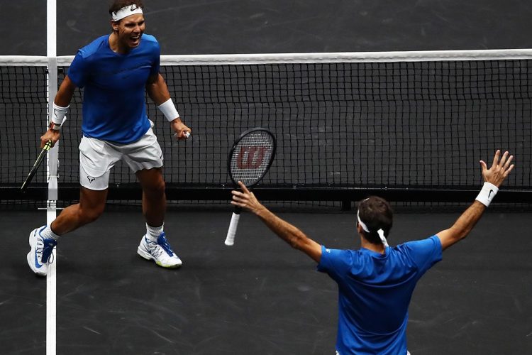 Tennis unrivaled. Federer and Nadal celebrate their first victory as a doubles partnership at Laver Cup Prague 2017.
