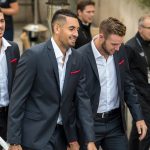 Team World teammates Nick Kyrgios and Jack Sock arrive for the player welcome ceremony in Prague. Credit: Ben Solomon/Laver Cup