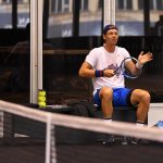 Tomas Berdych practices at the O2 Arena on Tuesday, September 19, 2017.