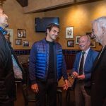 Roger Federer stops for a snack at Lou Malnati's Pizzeria where is is greeted by Nick Kyrgios, John McEnroe and Rod Laver. Photo: Ben Solomon