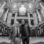 Roger Federer and Rod Laver take in the history Chicago Theatre. Photo: Ben Solomon