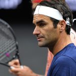 Roger Federer takes a break during practice at the United Center. Photo: Stacy Revere