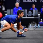 Novak Djokovic ready at the net. Photo: Ben Solomon/Laver Cup
