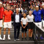 Chicago Mayor Rahm Emanuel at the coin toss for Sunday's doubles. Photo: Ben Solomon/Laver Cup