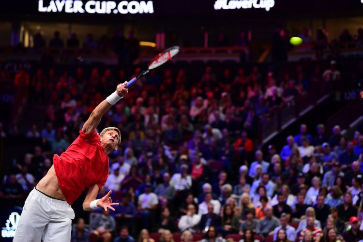 Kevin Anderson sends down another missile for Team World. Photo: Ben Solomon/Laver Cup