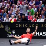 Jack Sock celebrates victory over Federer and Zverev in Sunday's doubles. Photo: Matthew Stockman/Getty Images