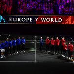 Team Europe and Team World take their position at the Opening Ceremony of Laver Cup 2018. Photo: Ben Solomon/Laver Cup