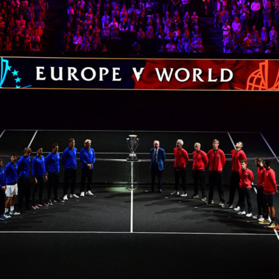 Team Europe and Team World take their position at the Opening Ceremony of Laver Cup 2018. Photo: Ben Solomon/Laver Cup
