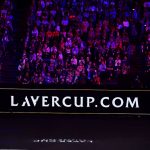 The Laver Cup website lights up at the United Center. Photo: Ben Solomon/Laver Cup