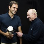 Laver Cup trophy presentation to Roger Federer.