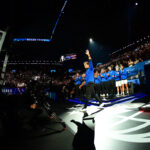 Roger Federer enters the arena at the Opening Ceremony of Laver Cup 2019