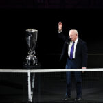 Rod Laver waves to the crowd as he is honored at Laver Cup 2019