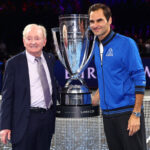 Tennis legend Rod Laver with Roger Federer and the Laver Cup