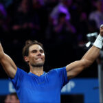 Rafael Nadal celebrates victory in his first 2019 Laver Cup match