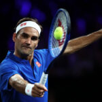 Team Europe's Roger Federer hits a backhand during his Sunday match against John Isner
