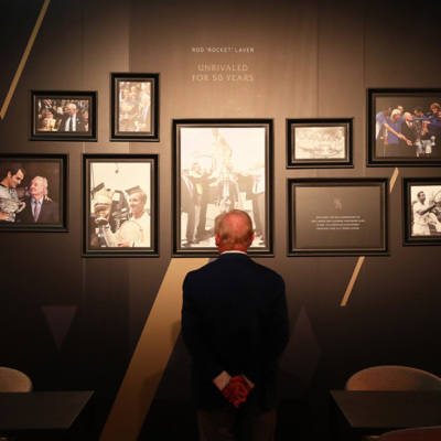 Rod Laver reflects on past tennis moments, with a special montage set up in the Rocket Club