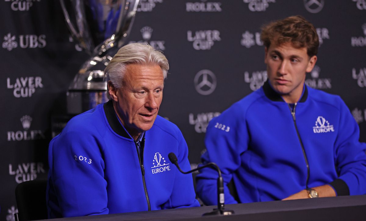 Bjorn Borg speaks during Team Europe's press conference on Thursday.