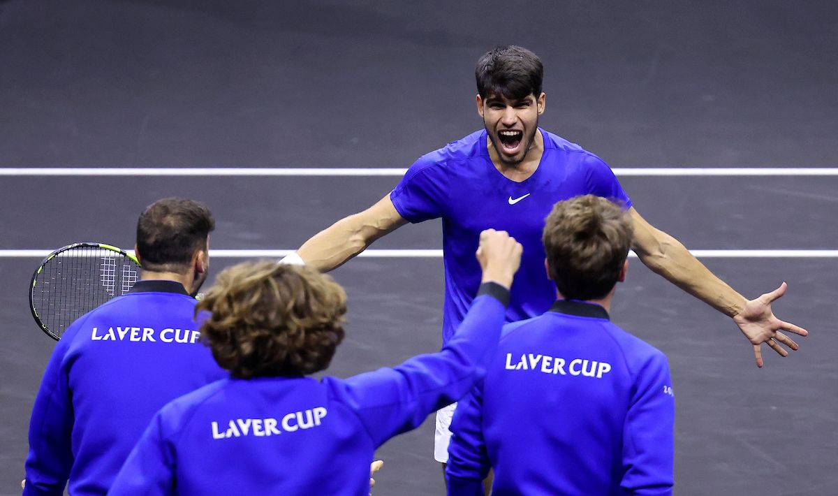 Carlos Alcaraz becomes a Laver Cup champion. Photo by Gerald Matzka/Getty Images