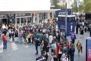 Fans line up for the opening of the Laver Cup Fan Zone. Photo by Gerald Matzka/Getty Images