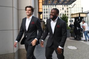 Teammates and buddies, Taylor Fritz and Frances Tiafoe, step out for an iconic moment. Photo by Luciano Lima/Getty Images