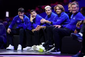 The Team Europe bench on Saturday night.