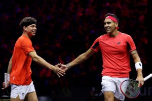 Ben Shelton and Alejandro Tabilo make a winning start in doubles. Photo by Maja Hitij/Getty Images