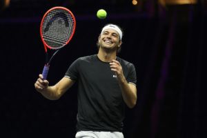 Taylor Fritz enjoys practice ahead of Laver Cup Berlin 2024. Photo by Maja Hitij/Getty Images