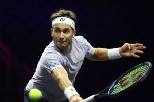 Team Europe's Casper Ruud practices at Uber Arena for Laver Cup Berlin 2024. Photo by Maja Hitij/Getty Images