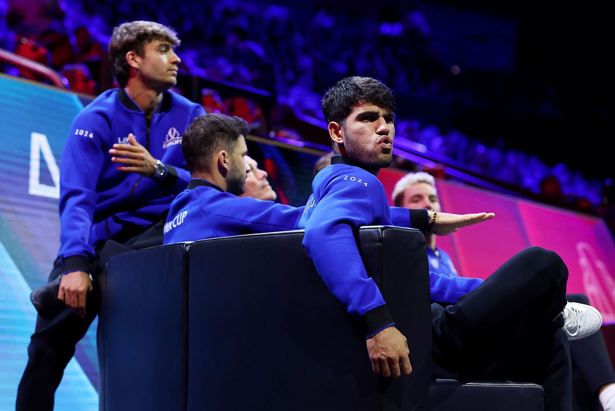 Team Europe’s newest player, Carlos Alcaraz, found supporting his teammates almost harder than winning points for them.