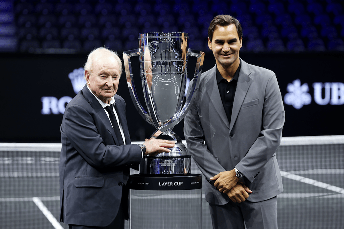 Two greats together: Laver Cup namesake Rod Laver and 20-time Grand Slam champion Roger Federer. 