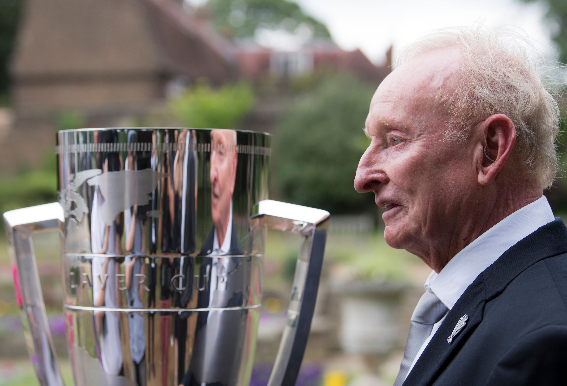 Reflections of a tennis great: Two-time calendar year Grand Slam champion Rod Laver with the Laver Cup trophy when it was unveiled Cannizaro House in London on Thursday, June 29, 2017.