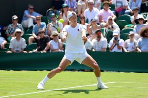 Team Europe's Holger Rune plays a forehand against advancing qualifier, Nicolas Jarry.