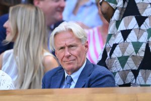 Former Team Europe Captain Bjorn Borg watches on from the Royal Box.