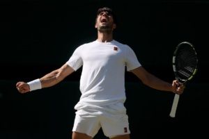 Carlos Alcaraz (Team Europe) celebrates a winning moment against Taylor Fritz.
