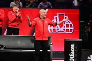 Embracing the moment: Team World Captain Andre Agassi.