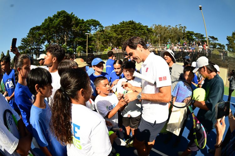 20-time Grand Slam champion Roger Federer delighted young players at the unveiling of the resurfaced courts at John McLaren Park on Tuesday, September 16, 2025. 