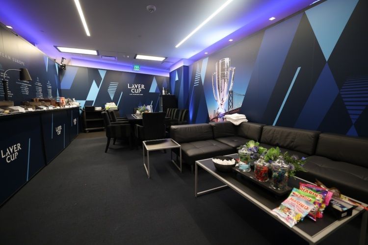 The blue team's 'green room' at Chase Center. 