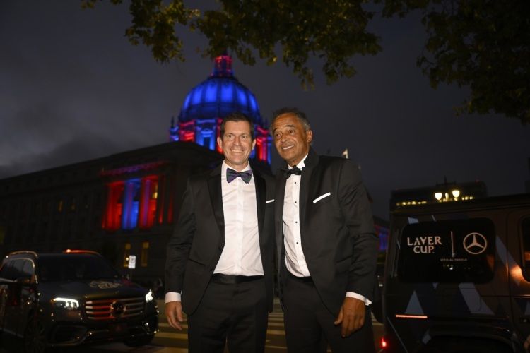 Team Europe's Tim Henman (Vice Captain) and Yannick Noah (Captain) arrive for the Opening Night Gala. 