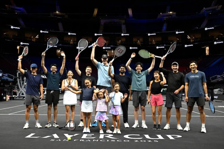 Former Team World player John Isner holds a clinic sponsored by Perplexity at Chase Center, San Francisco. 