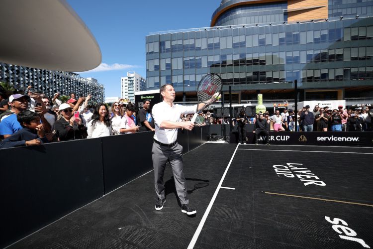 San Francisco Mayor Daniel Lurie serves at the Fan Zone during day two of Laver Cup 2025.