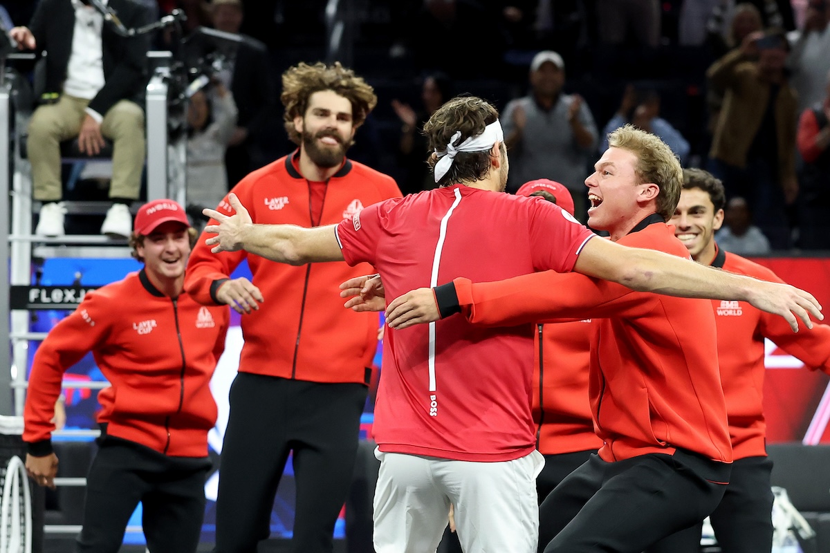 The winners' circle glows red on Sunday