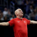 Andre Agassi celebrates after Taylor Fritz defeats Alexander Zverev to win Laver Cup 2025.