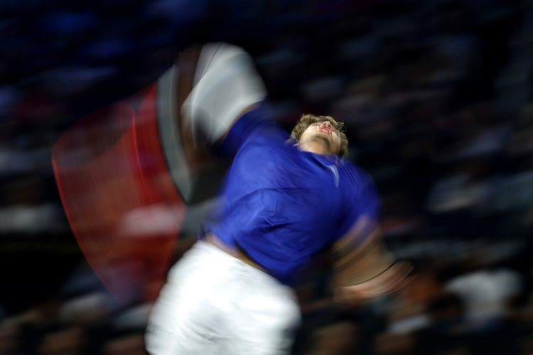 Flavio Cobolli winds up for Team Europe.