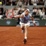 Matteo Arnaldi plays a backhand against Matteo Berrettini during their quarterfinal.