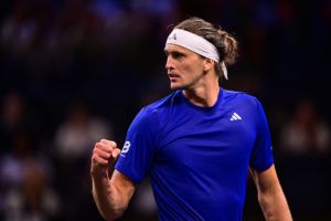 Alexander Zverev of Team Europe competes on Day 3 of Laver Cup 2025.