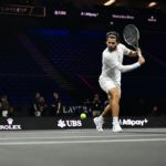 Carlos Alcaraz practices on the Laver Cup's black court. Photo: Ben Solomon/Laver Cup