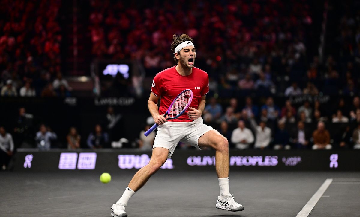 Taylor Fritz of Team World competes on Day 2 of Laver Cup 2025. Taylor Fritz of Team World competes on Day 2 of Laver Cup 2025.
