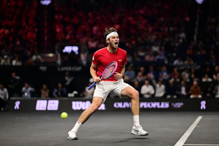 Taylor Fritz of Team World competes on Day 2 of Laver Cup 2025.