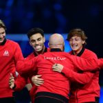 Andre Agassi greets his players at the Laver Cup Opening Ceremony.