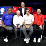 Yannick Noah, Captain of Team Europe, Rod Laver, Tony Godsick, Roger Federer and Andre Agassi, Captain of Team World, during the Captains meet and greet ahead of Laver Cup 2026.